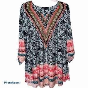 New Directions Multicolor Patterned Tunic Top